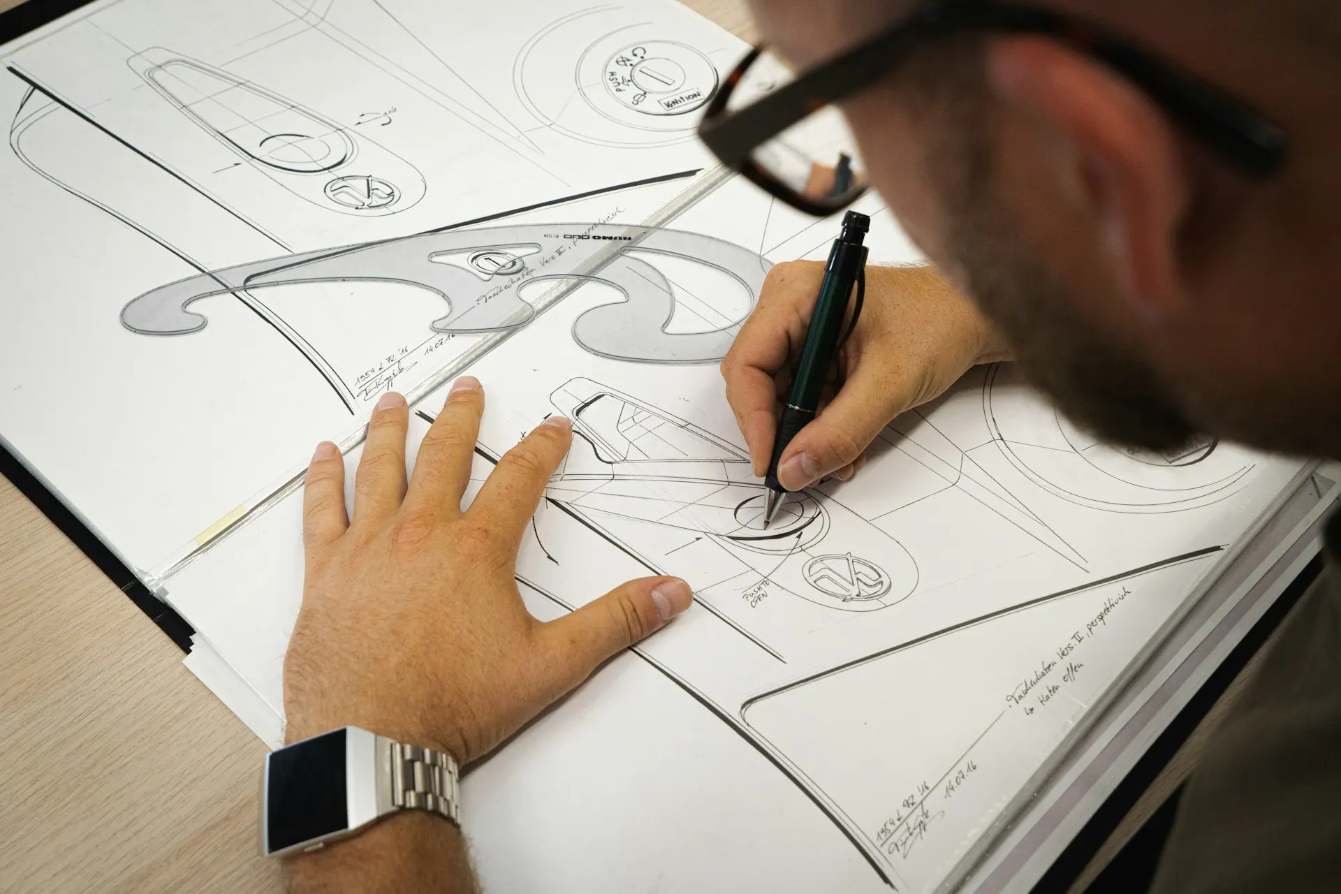Product design studio workspace, illustrative only